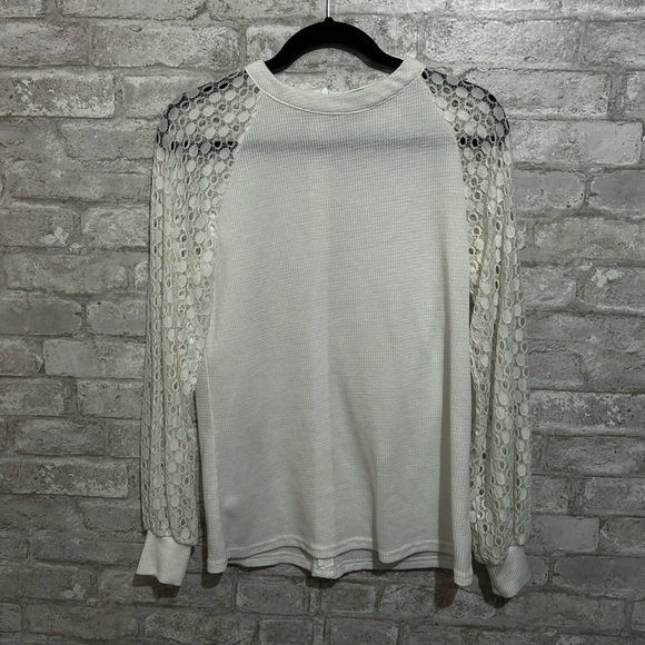 Miholl White Long Sleeve Top with Lace Sleeves - Picture 1 of 7